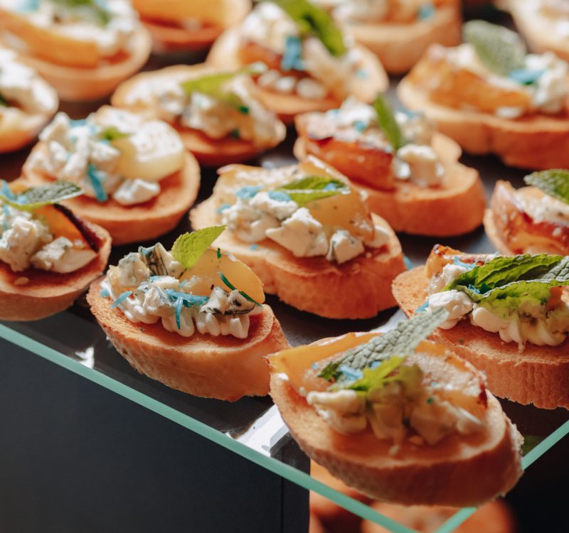 delicious festive buffet with canapés and different delicious meals salted and sweet